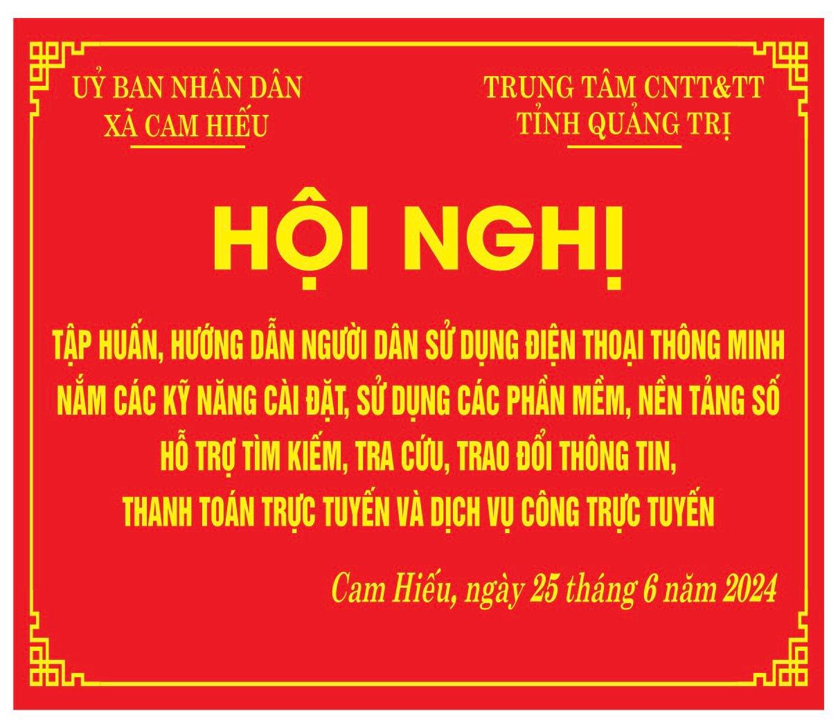 XÃ CAM HIẾU PHỐI HỢP TRUNG TÂM CNTT&TT: TỔ CHỨC HỘI NGHỊ TẬP HUẤN HƯỚNG DẪN NGƯỜI DÂN CÀI ĐẶT NỀN TẢNG SỐ TRA CỨU THÔNG TIN, THANH TOÁN TRỰC TUYỀN VÀ HƯỚNG DẪN NỘP HỒ SƠ DỊCH VỤ CÔNG TRỰC TUYẾN